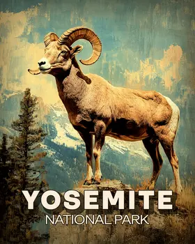 Vintage Bighorn Ram - Yosemite Souvenir Art Prints - 8"x10" Artwork for 11"x14" Frame