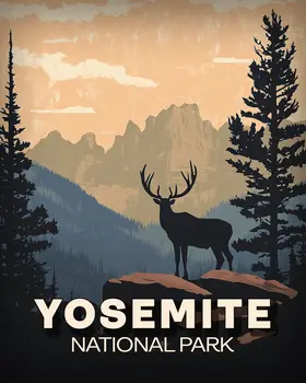 Elk Silhouette - Yosemite Souvenir Art Prints - 8"x10" Artwork for 11"x14" Frame