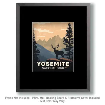 Elk Silhouette - Yosemite Souvenir Art Prints - 8"x10" Artwork for 11"x14" Frame