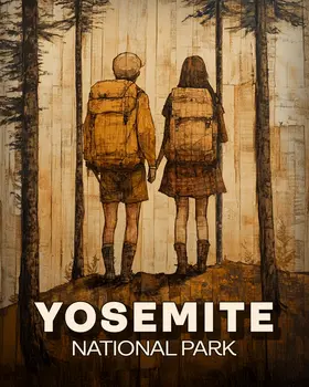 Hiking Together - Yosemite Souvenir Art Prints - 8"x10" Artwork for 11"x14" Frame