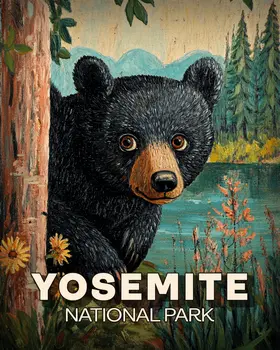 Folk Art Bear Cub - Yosemite Souvenir Art Prints - 8"x10" Artwork for 11"x14" Frame