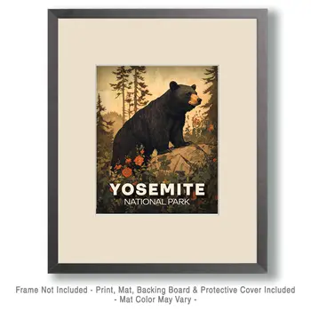 Antique Style Black Bear - Yosemite Souvenir Art Prints - 8"x10" Artwork for 11"x14" Frame