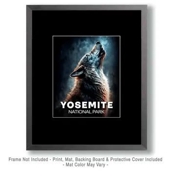 Midnight Howling Wolf - Yosemite Souvenir Art Prints - 8"x10" Artwork for 11"x14" Frame