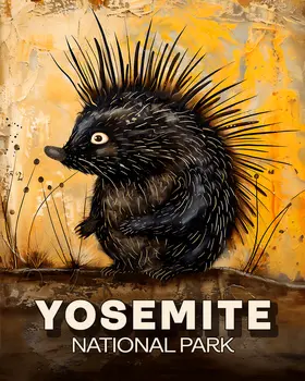 Folk Art Porcupine - Yosemite Souvenir Art Prints - 8"x10" Artwork for 11"x14" Frame