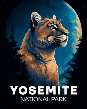 Midnight Mountain Lion - Yosemite Souvenir Art Prints - 8"x10" Artwork for 11"x14" Frame