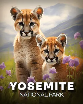 Mountain Lion Cubs - Yosemite Souvenir Art Prints - 8"x10" Artwork for 11"x14" Frame
