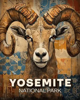 Stylized Bighorn Ram - Yosemite Souvenir Art Prints - 8"x10" Artwork for 11"x14" Frame