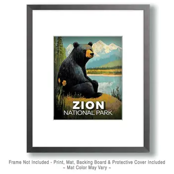 Rustic Folk Art Bear - Zion Souvenir Art Prints - 8"x10" Artwork for 11"x14" Frame