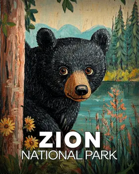 Peek-a-Boo Bear - Zion Souvenir Art Prints - 8"x10" Artwork for 11"x14" Frame