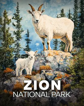 Mountain Goat & Baby - Zion Souvenir Art Prints - 8"x10" Artwork for 11"x14" Frame