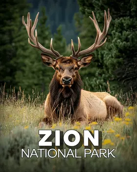 Relaxing Elk - Zion Souvenir Art Prints - 8"x10" Artwork for 11"x14" Frame