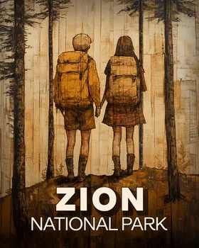 Hiking Togetherr - Zion Souvenir Art Prints - 8"x10" Artwork for 11"x14" Frame