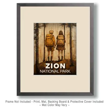 Hiking Togetherr - Zion Souvenir Art Prints - 8"x10" Artwork for 11"x14" Frame
