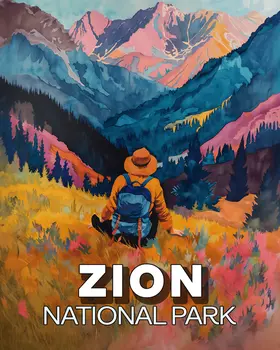 Hiker's Solitude - Zion Souvenir Art Prints - 8"x10" Artwork for 11"x14" Frame