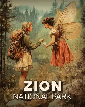 Fairy Giving Directions - Zion Souvenir Art Prints - 8"x10" Artwork for 11"x14" Frame