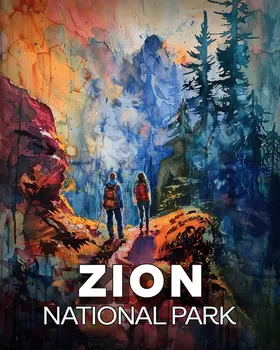 Amazing Hike - Zion Souvenir Art Prints - 8"x10" Artwork for 11"x14" Frame