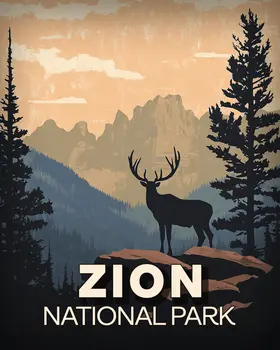 Elk Silhouette - Zion Souvenir Art Prints - 8"x10" Artwork for 11"x14" Frame
