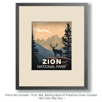 Elk Silhouette - Zion Souvenir Art Prints - 8"x10" Artwork for 11"x14" Frame
