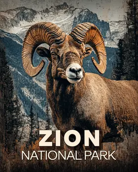 Bighorn Ram - Zion Souvenir Art Prints - 8"x10" Artwork for 11"x14" Frame