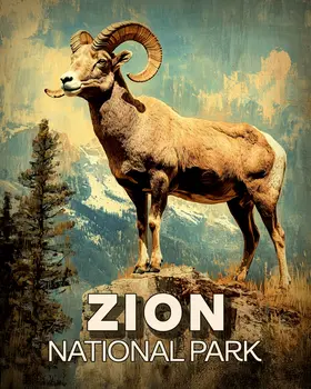 Bighorn Sheep Ram - Zion Souvenir Art Prints - 8"x10" Artwork for 11"x14" Frame