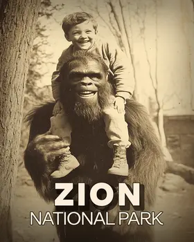 Bigfoot Piggyback - Zion Souvenir Art Prints - 8"x10" Artwork for 11"x14" Frame