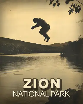 Bigfoot Jumping in Lake - Zion Souvenir Art Prints - 8"x10" Artwork for 11"x14" Frame