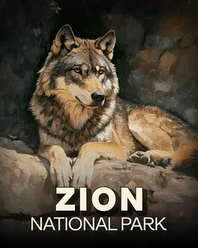 Relaxing Wolf - Zion Souvenir Art Prints - 8"x10" Artwork for 11"x14" Frame