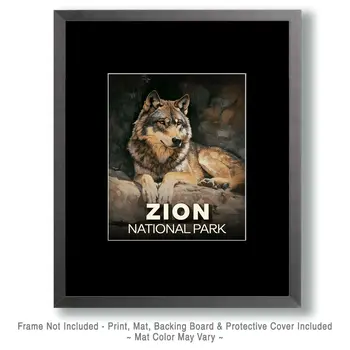 Relaxing Wolf - Zion Souvenir Art Prints - 8"x10" Artwork for 11"x14" Frame
