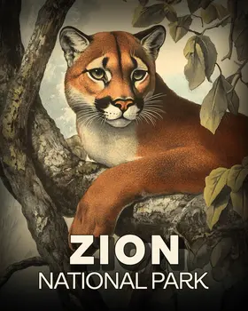 Vintage Mountain Lion - Zion Souvenir Art Prints - 8"x10" Artwork for 11"x14" Frame