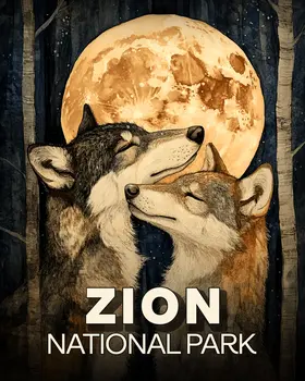 Wolves in Love - Zion Souvenir Art Prints - 8"x10" Artwork for 11"x14" Frame