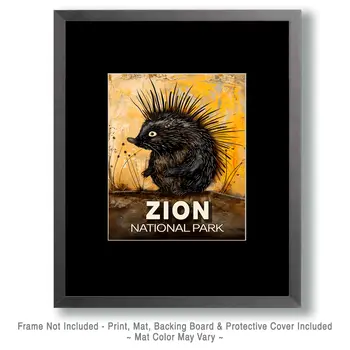Folk Art Porcupine - Zion Souvenir Art Prints - 8"x10" Artwork for 11"x14" Frame