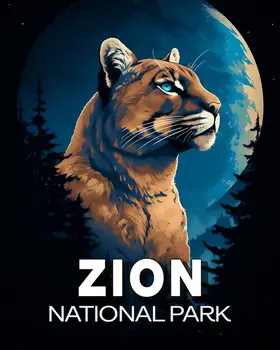 Midnight Mountain Lion - Zion Souvenir Art Prints - 8"x10" Artwork for 11"x14" Frame