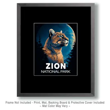 Midnight Mountain Lion - Zion Souvenir Art Prints - 8"x10" Artwork for 11"x14" Frame