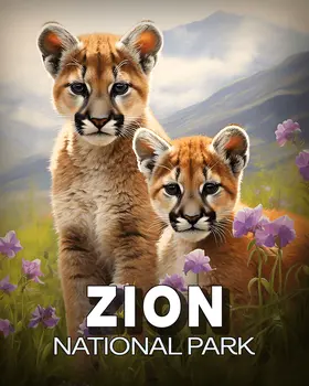 Mountain Lion Cubs - Zion Souvenir Art Prints - 8"x10" Artwork for 11"x14" Frame