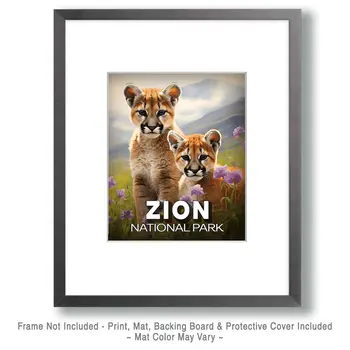 Mountain Lion Cubs - Zion Souvenir Art Prints - 8"x10" Artwork for 11"x14" Frame