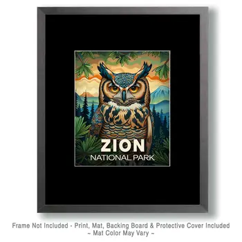 Folk Art Owl - Zion Souvenir Art Prints - 8"x10" Artwork for 11"x14" Frame