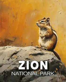 Chipmunk - Zion Souvenir Art Prints - 8"x10" Artwork for 11"x14" Frame