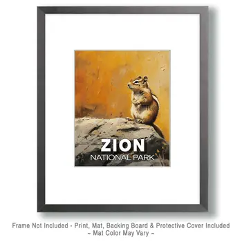 Chipmunk - Zion Souvenir Art Prints - 8"x10" Artwork for 11"x14" Frame