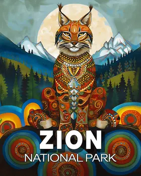 Stylized Bobcat - Zion Souvenir Art Prints - 8"x10" Artwork for 11"x14" Frame