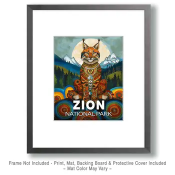Stylized Bobcat - Zion Souvenir Art Prints - 8"x10" Artwork for 11"x14" Frame