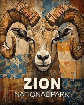 Stylized Bighorn Ram - Zion Souvenir Art Prints - 8"x10" Artwork for 11"x14" Frame