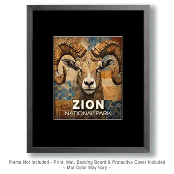 Stylized Bighorn Ram - Zion Souvenir Art Prints - 8"x10" Artwork for 11"x14" Frame