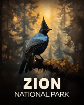 Steller's Jay - Zion Souvenir Art Prints - 8"x10" Artwork for 11"x14" Frame