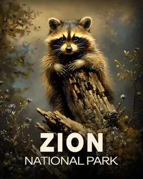 Raccoon Kit - Zion Souvenir Art Prints - 8"x10" Artwork for 11"x14" Frame