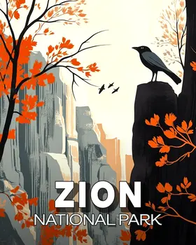 Lone Raven - Zion Souvenir Art Prints - 8"x10" Artwork for 11"x14" Frame
