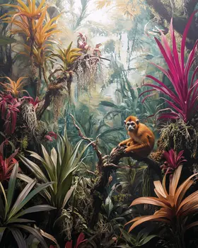 Air Plant Bromeliads with a Monkey - Bromeliad Air Plant Art Prints - 8"x10" Artwork for 11"x14" Frame