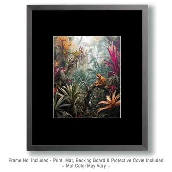 Air Plant Bromeliads with a Monkey - Bromeliad Air Plant Art Prints - 8"x10" Artwork for 11"x14" Frame
