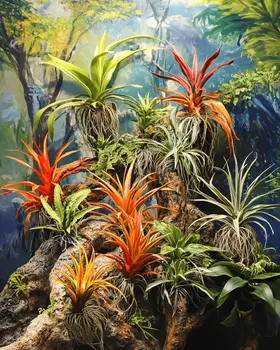 Air Plant Bromeliads with a Monkey - Bromeliad Air Plant Art Prints - 8"x10" Artwork for 11"x14" Frame