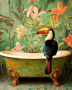 Toucan on Bathtub - Bathroom Wall Art Prints – 8″x10″ Artwork for 11″x14″ Frame