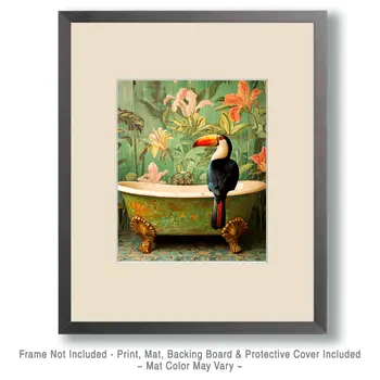 Toucan on Bathtub - Bathroom Wall Art Prints – 8″x10″ Artwork for 11″x14″ Frame